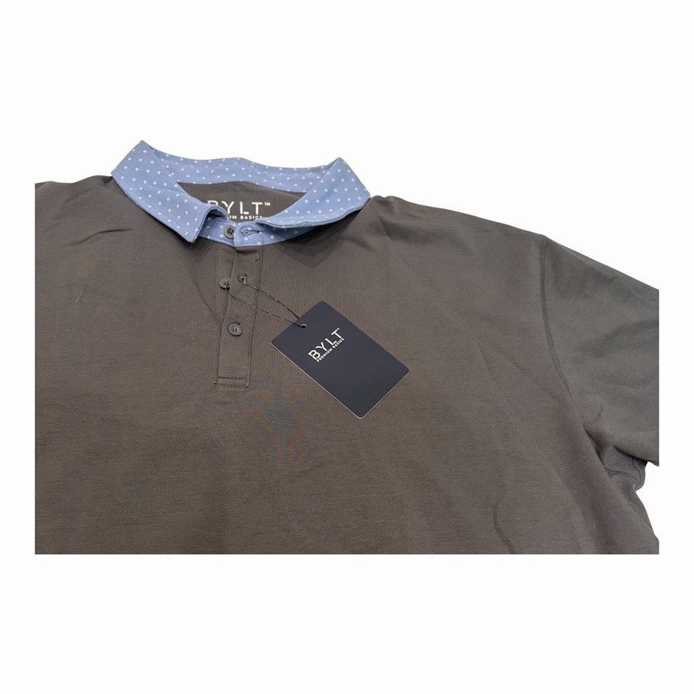 BYLT Lux Gray Polka Dot Collar Short Sleeve Drop Cut Polo Shirt Men's XXL NWT